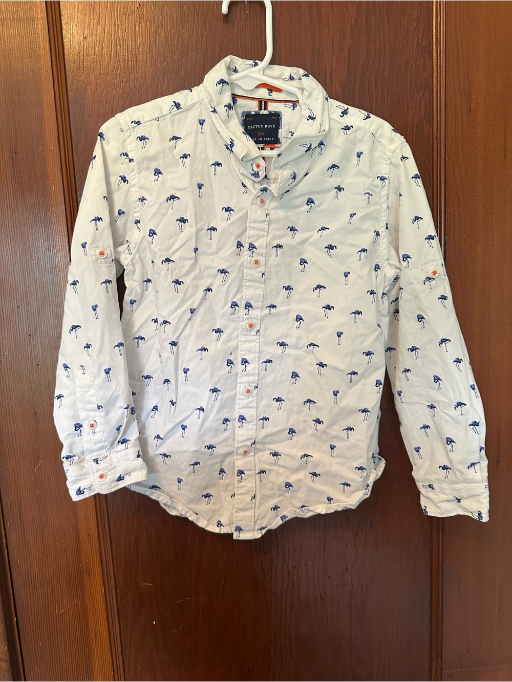 Cactus White Button-Down Shirt with Blue Palm Tree Print